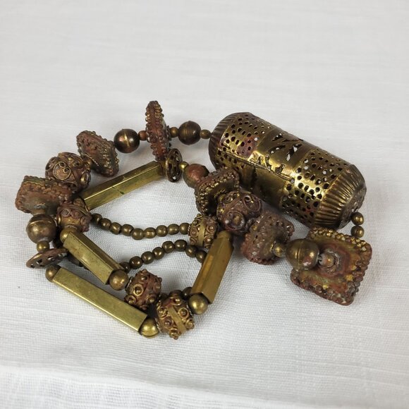 Vintage Unique Brass Metal Large Ornate Beading Necklace - Picture 7 of 14